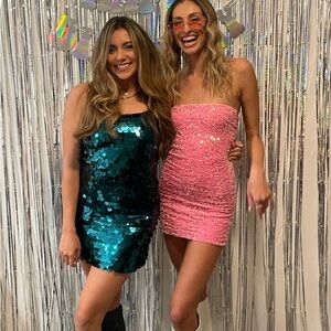 Green Sequin Strapless Mini Dress